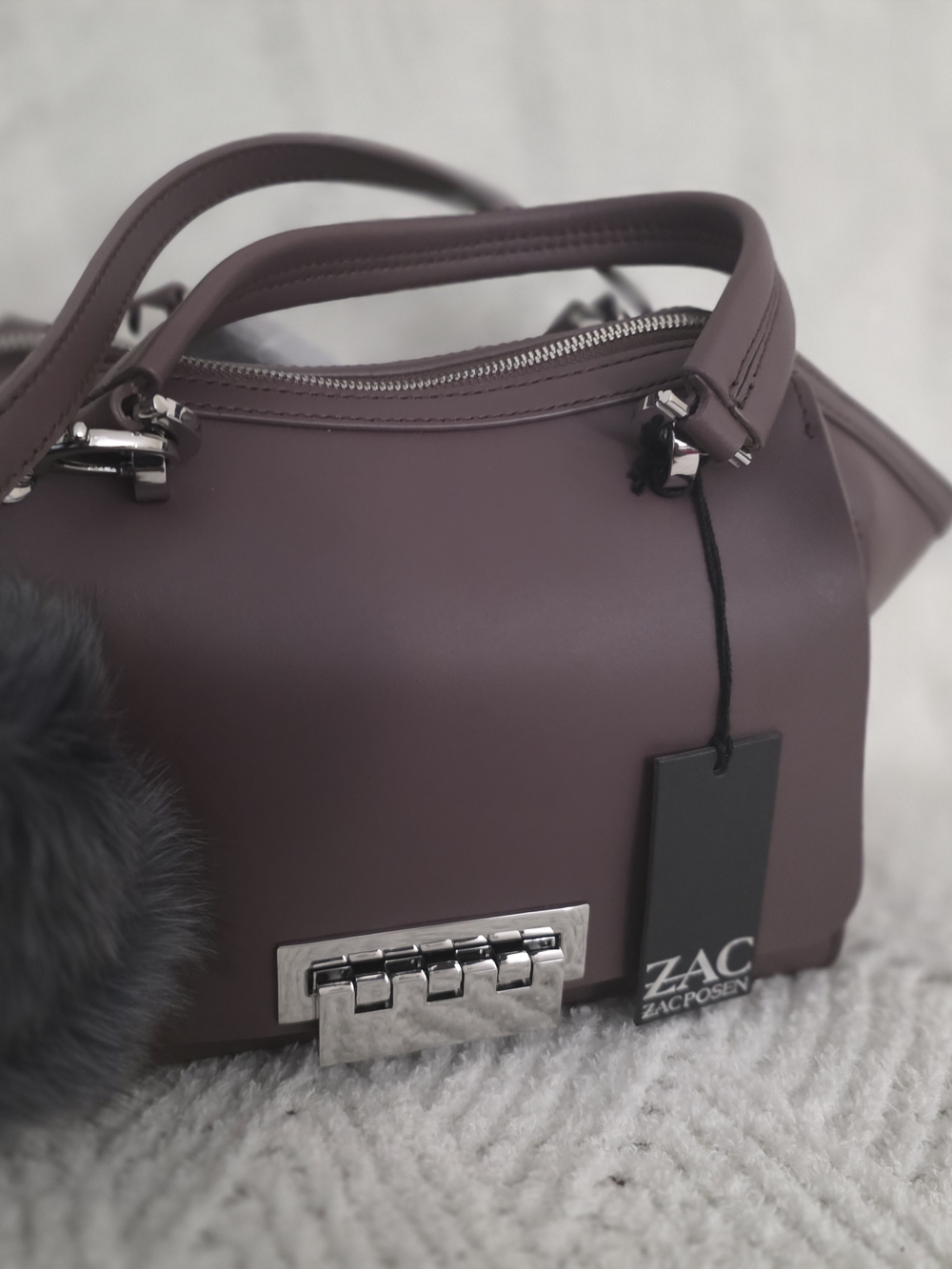 ZAC Zac Posen Plum-Deep Purple Leather Satchel with Silver Hardware - Picture 4 of 9